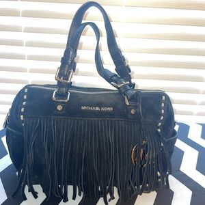 Suede Michael kors bowling bag style purse with fringe